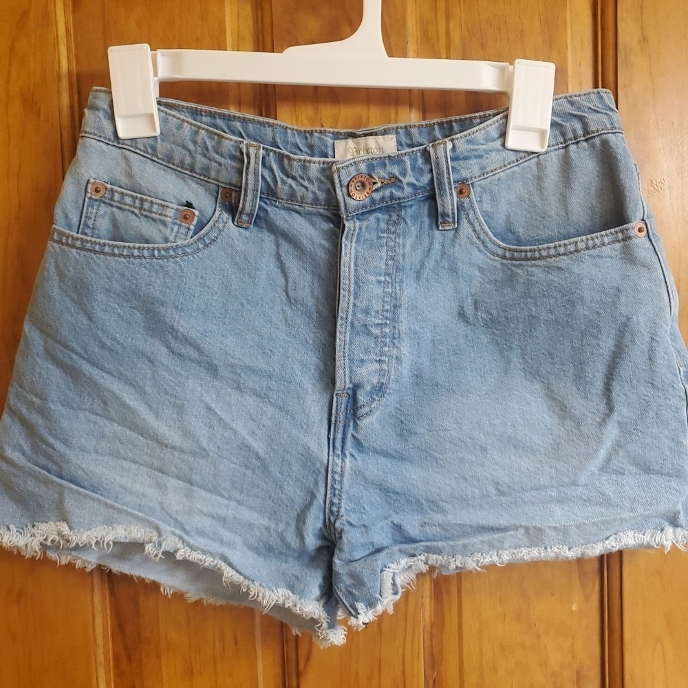 Brixton 27 Denim Shorts Womens Light Blue High Rise Frayed Button Fly Cutoff